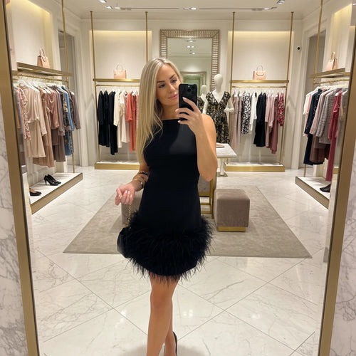 Black feather mini dress – sleeveless elegant party dress