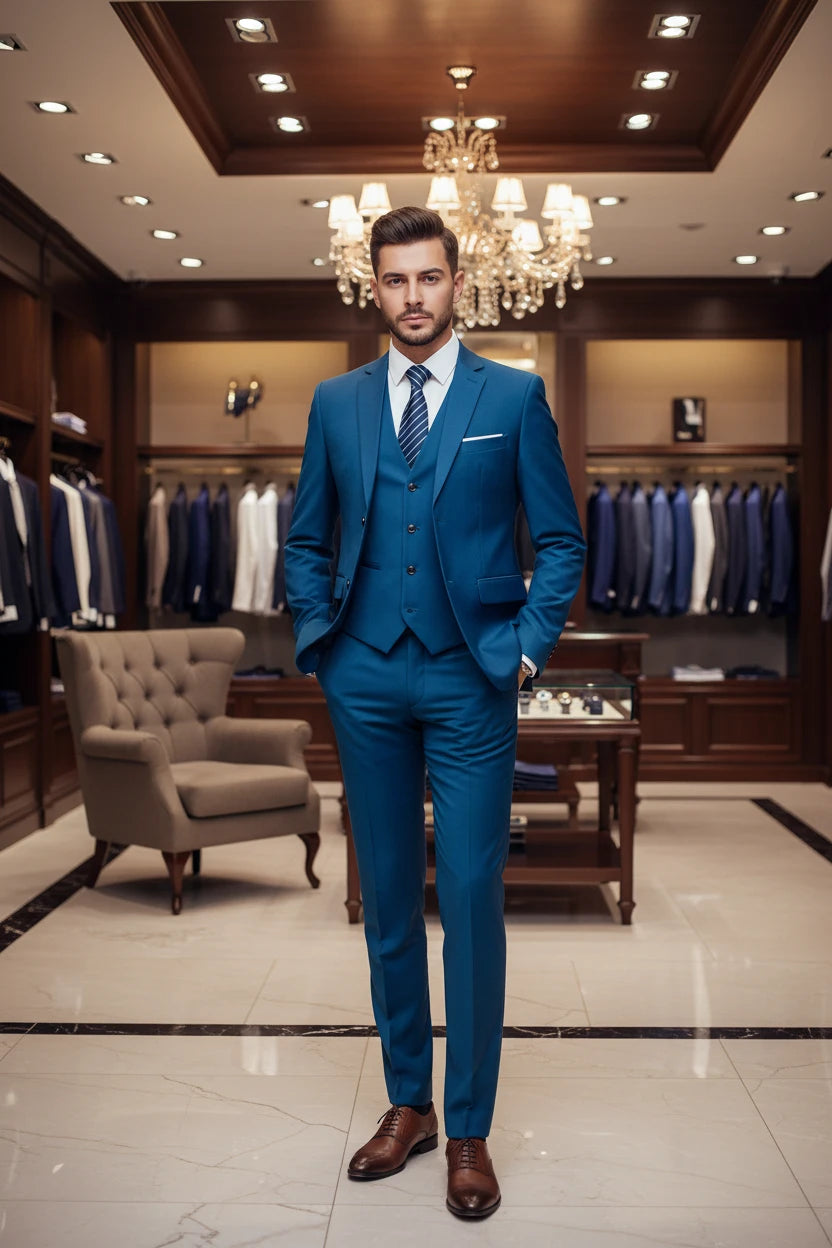 Men's slim fit luxury 3-piece wedding suit – blazer, pants and vest set