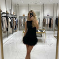 Black feather mini dress – sleeveless elegant party dress
