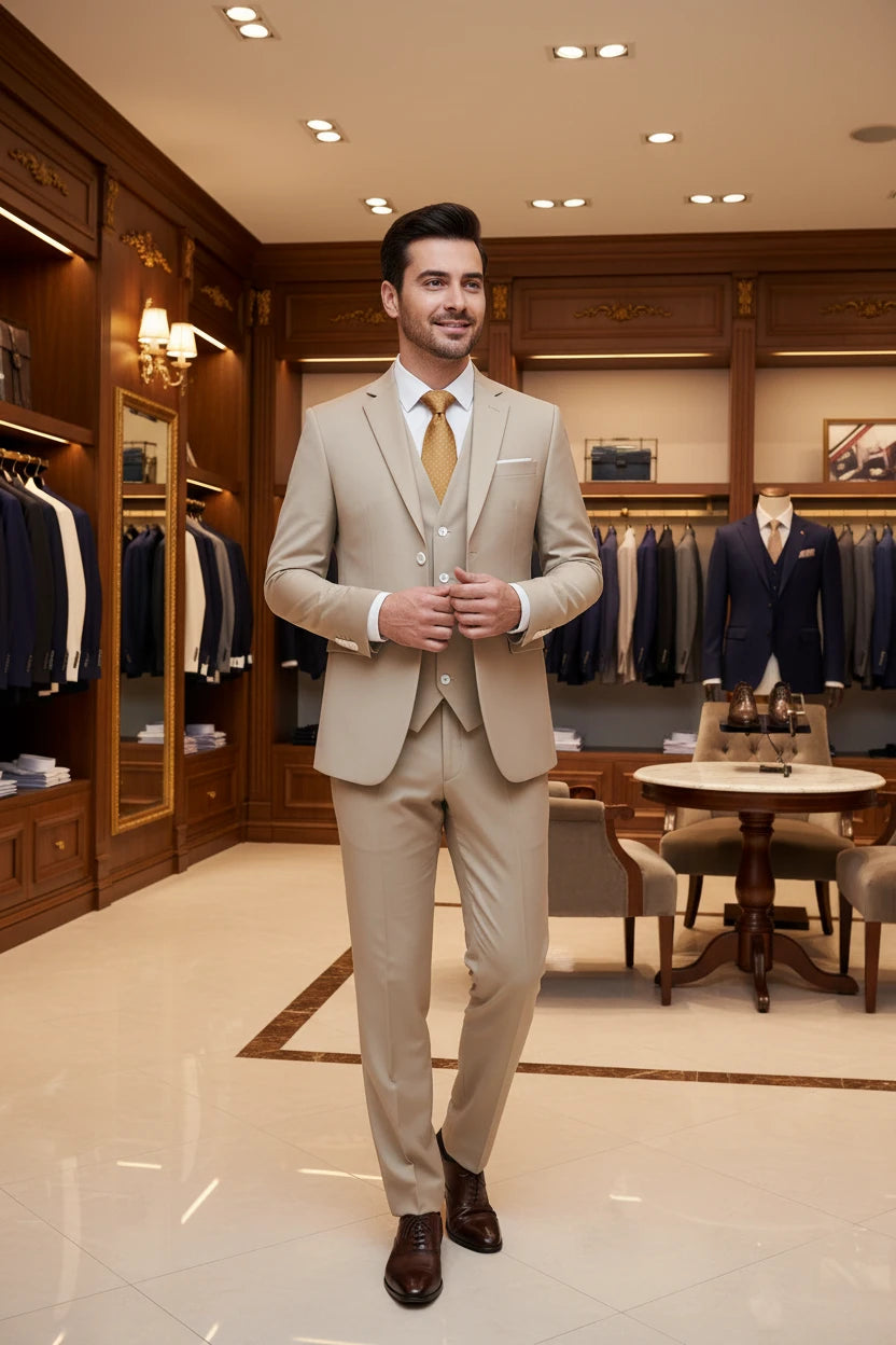 Men's slim fit luxury 3-piece wedding suit – blazer, pants and vest set