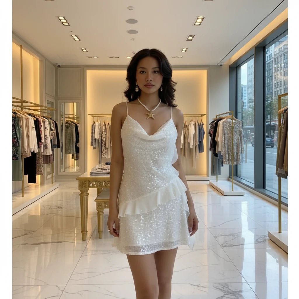 Sequin mini dress – backless spaghetti strap party dress