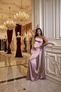 Luxury Mermaid Evening Gown for Women | Satin Rhinestone Lace-Up Formal Dress