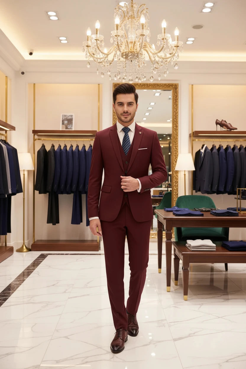 Men's slim fit luxury 3-piece wedding suit – blazer, pants and vest set