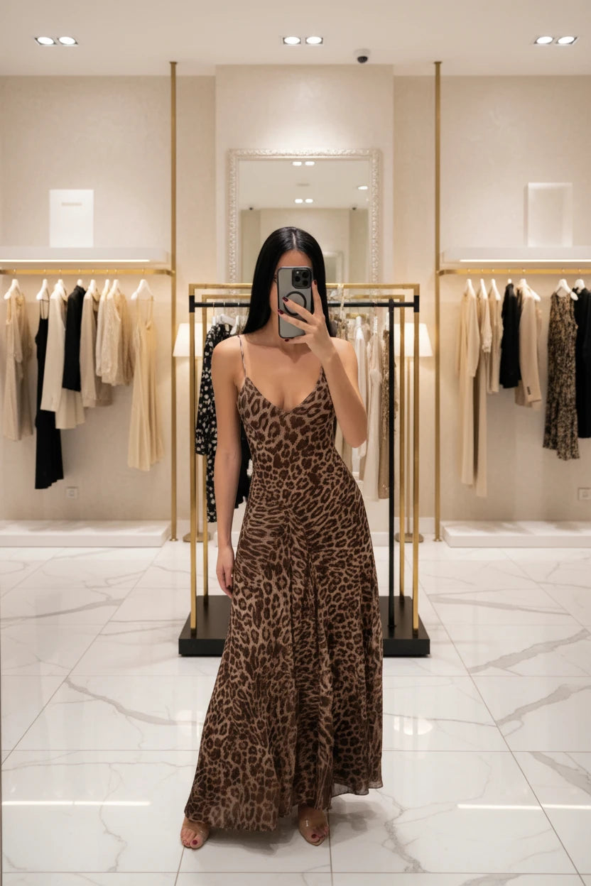 Leopard print backless mini dress – vintage spaghetti strap
