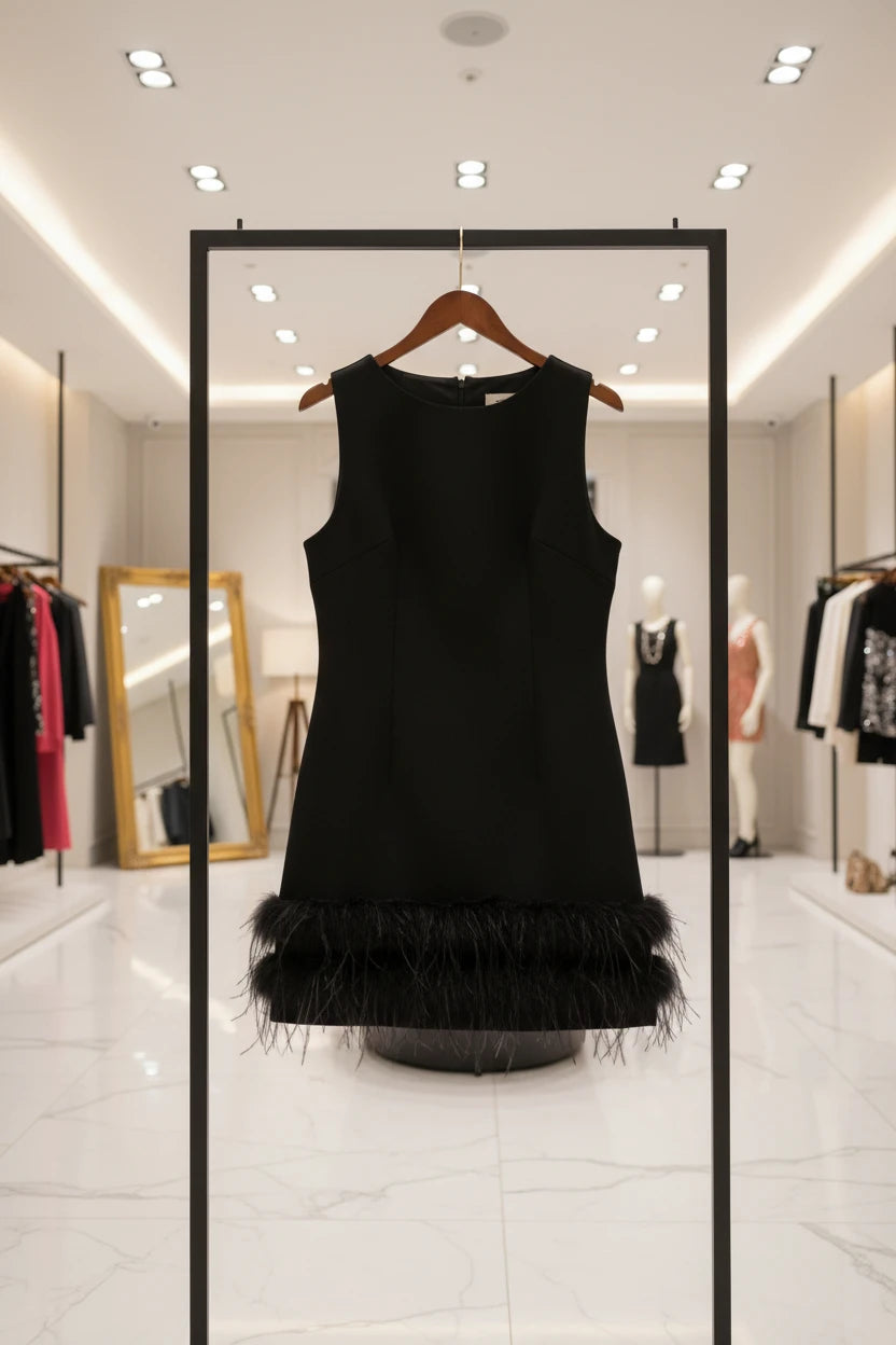 Black feather mini dress – sleeveless elegant party dress